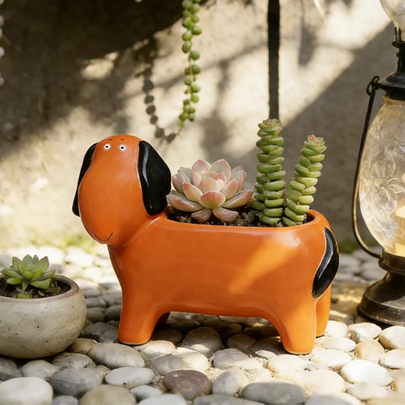Lustiger kleiner Hund-Blumentopf, grüne Topfpflanzen, Vase, Behälter, Haus, Hof, Garten, Dekoration, Kunstharz, Kunsthandwerk, Ornament, Geschenk