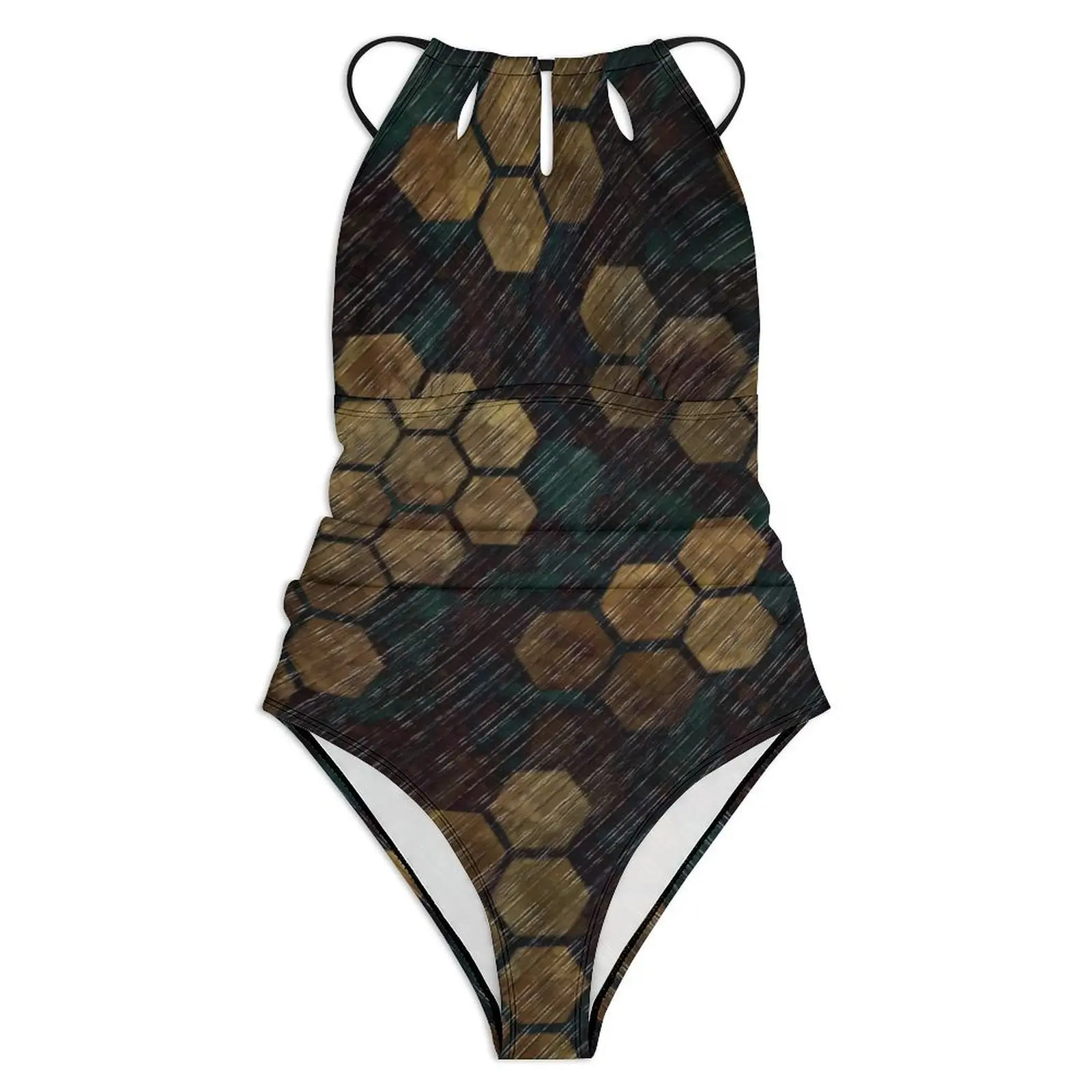 Abstract Hives Swimsuit Vintage Swimwear One Piece Rave Design Bodysuit Halter Bathing Suit Female Push Up Sexy Beach Wear Gift