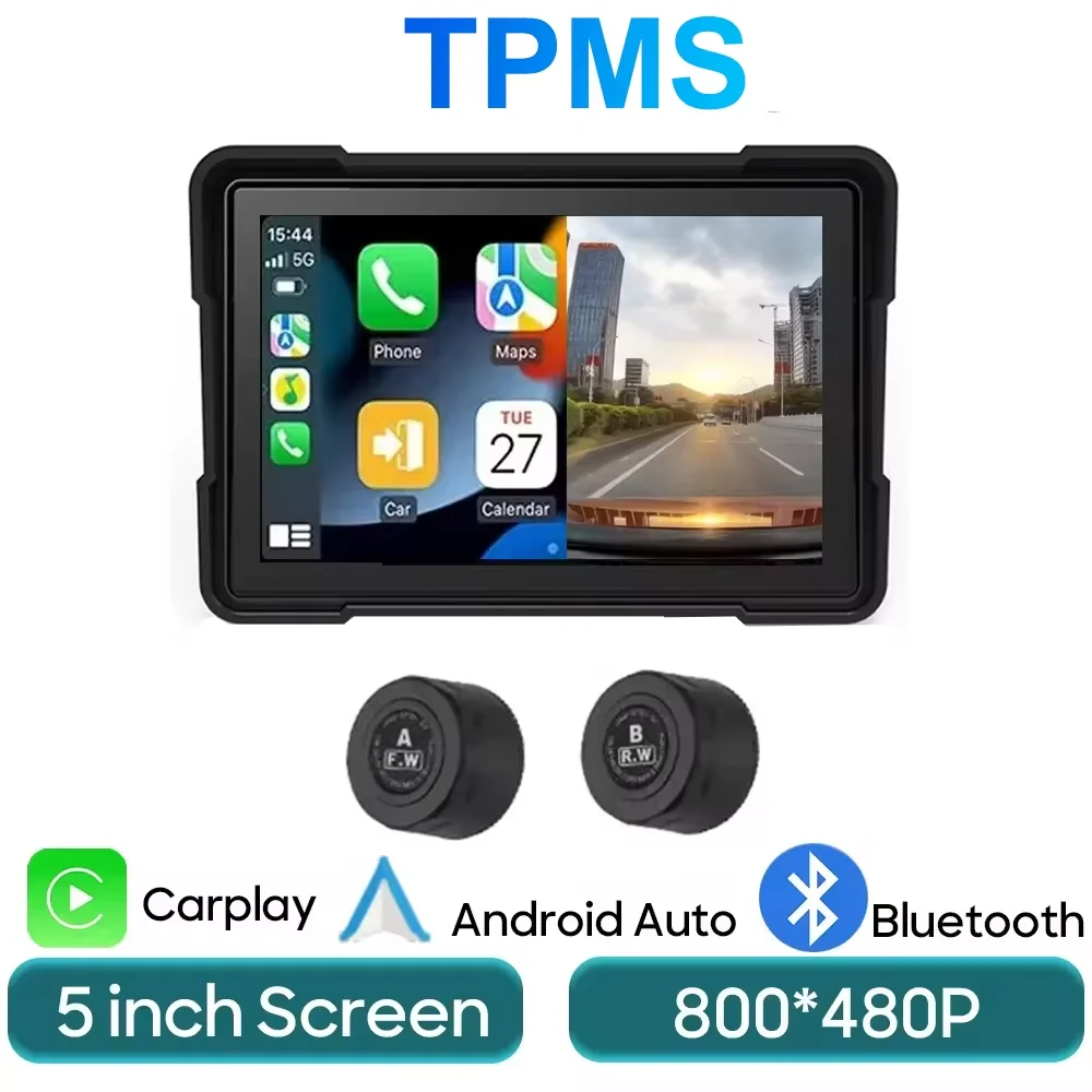 VOOR Motorfiets Carplay Waterdicht 1080 P 5 Inch WiFi Draadloze Android-Auto DVR Monitor Dash Cam GPS Navigatie TPMS draagbare
