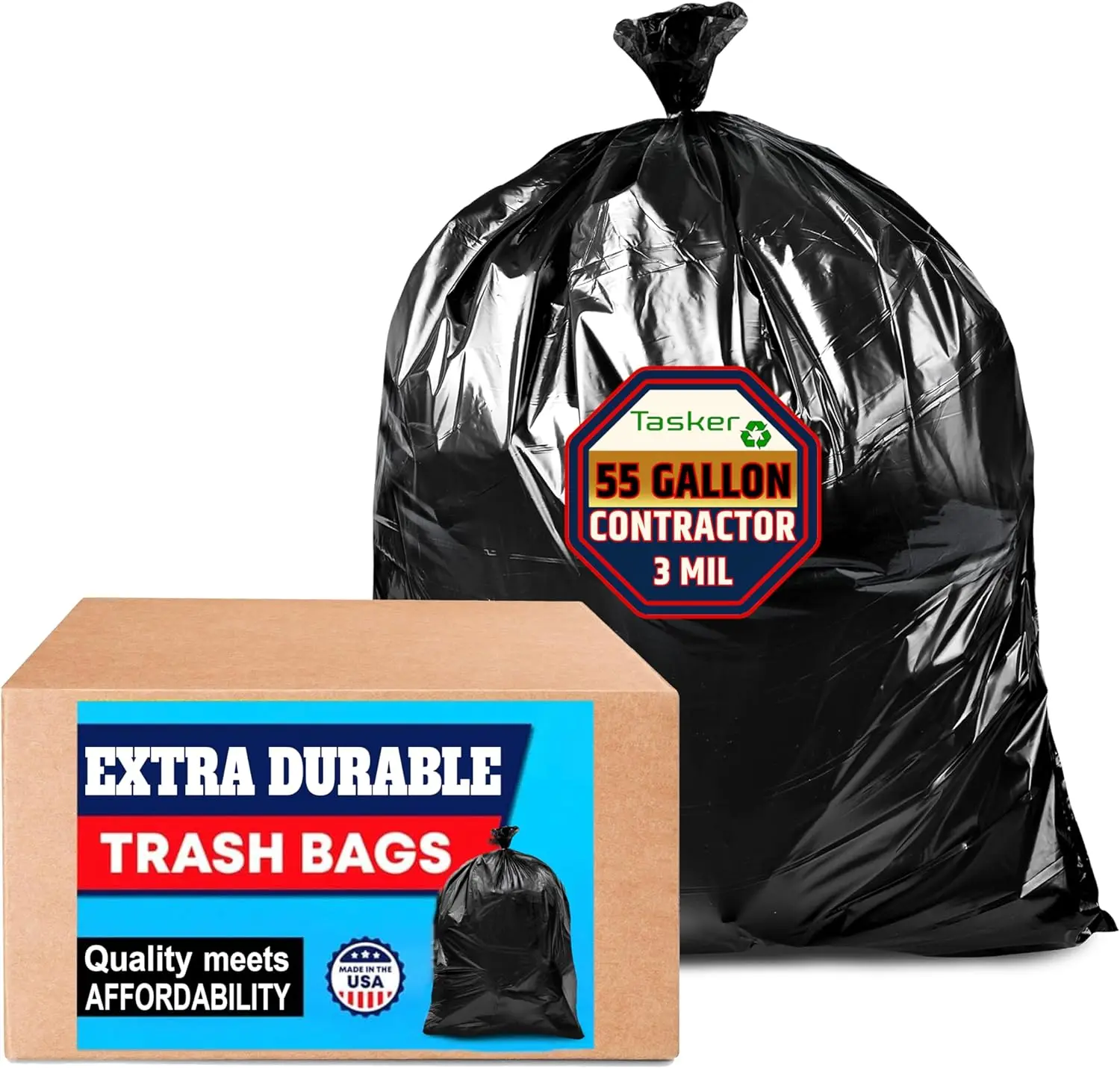 

55 Gallon Contractor Trash Bags 3 Mil (50 Bags w/Ties) Large Trash Bags 55 Gallon, Extra Large Trash Can Liners