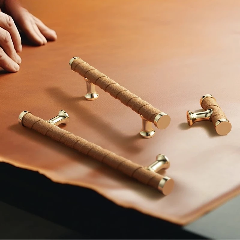 الحديثة الحد الأدنى درج جلدي يسحب الفاخرة مخيط يدويا مقابض للخزانة خزانة المنزل مقبض طويل مضمد الأبواب الملحقات