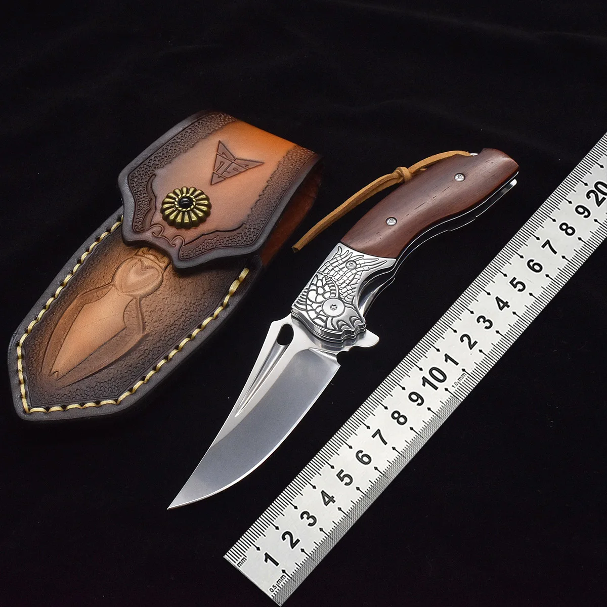 

M390 Blade Ball Bearing Srosewood Handle Survival Tool Outdoor Camping Knife High Hardness Sharp EDC Leather Sheath Gift