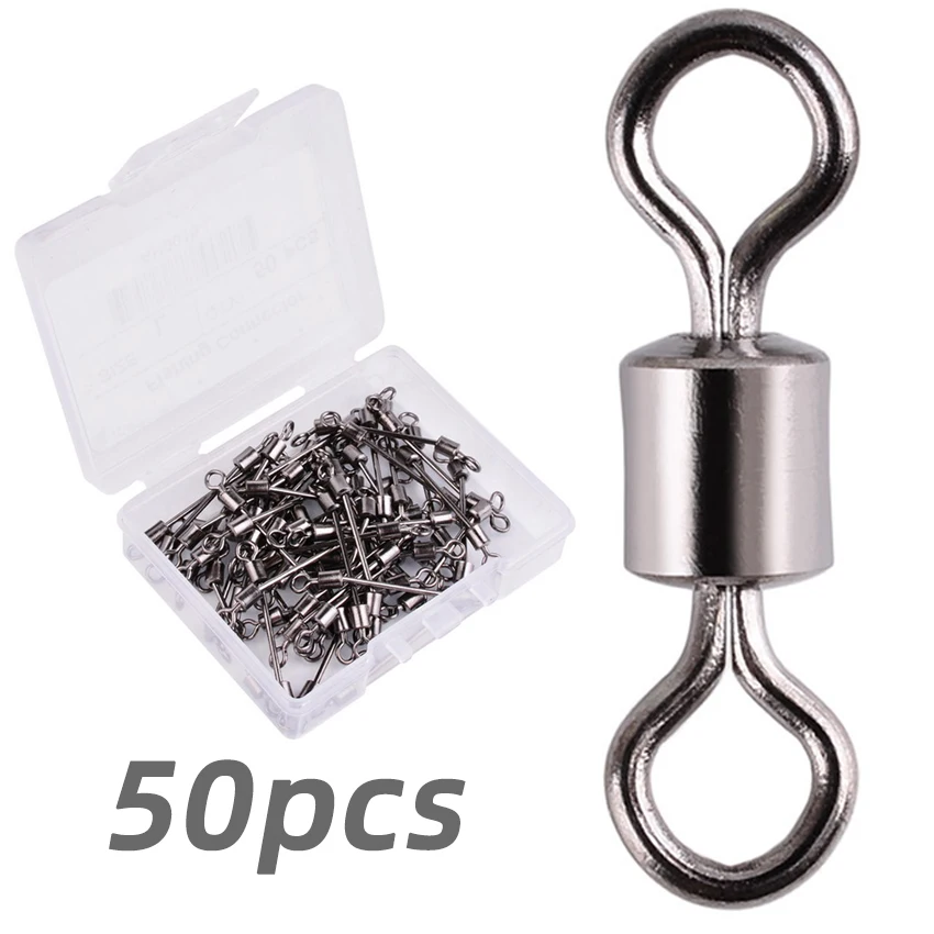 

50pcs/box Fishing Barrel Bearing Rolling Swivel Solid Ring Lures Connector 11 Size Fishing Tackle Accessories Fish Tool