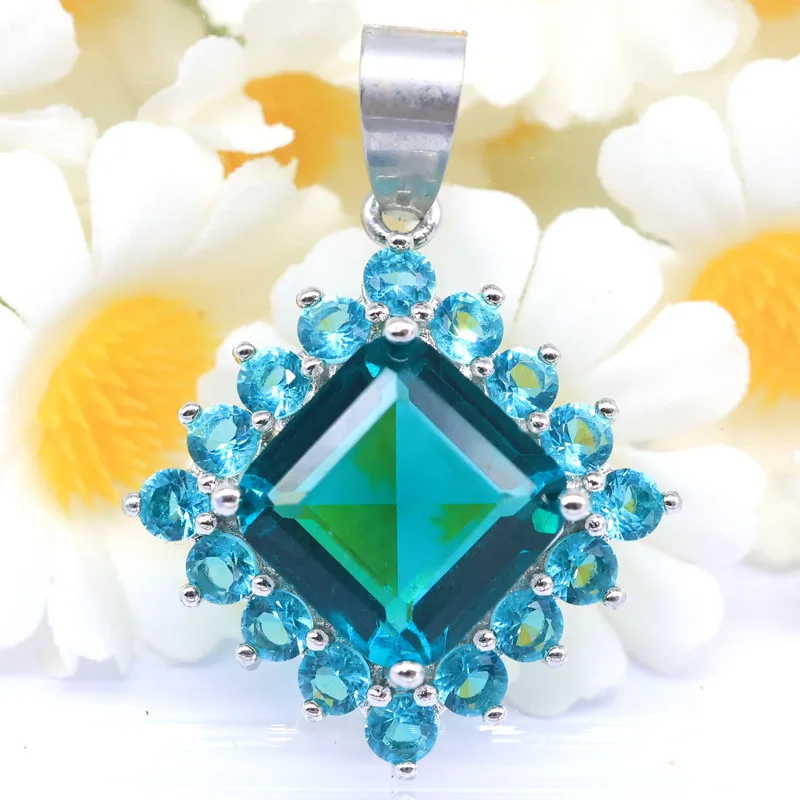 Buy 4 Get 1 Free 32x23mm Romantic Aquamarine Pink Raspberry Rhodolite Garnet CZ Woman's Present Silver Plated Pendant