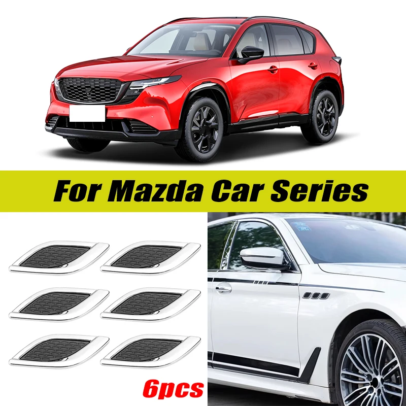 6Pcs Chrome / Black 3D Car Side Fender Air Vent Hood Scoop Outlet Cover Decorative Trim For Mazda 3 6 CX3 CX5 CX7 CX9 MX5 Miata