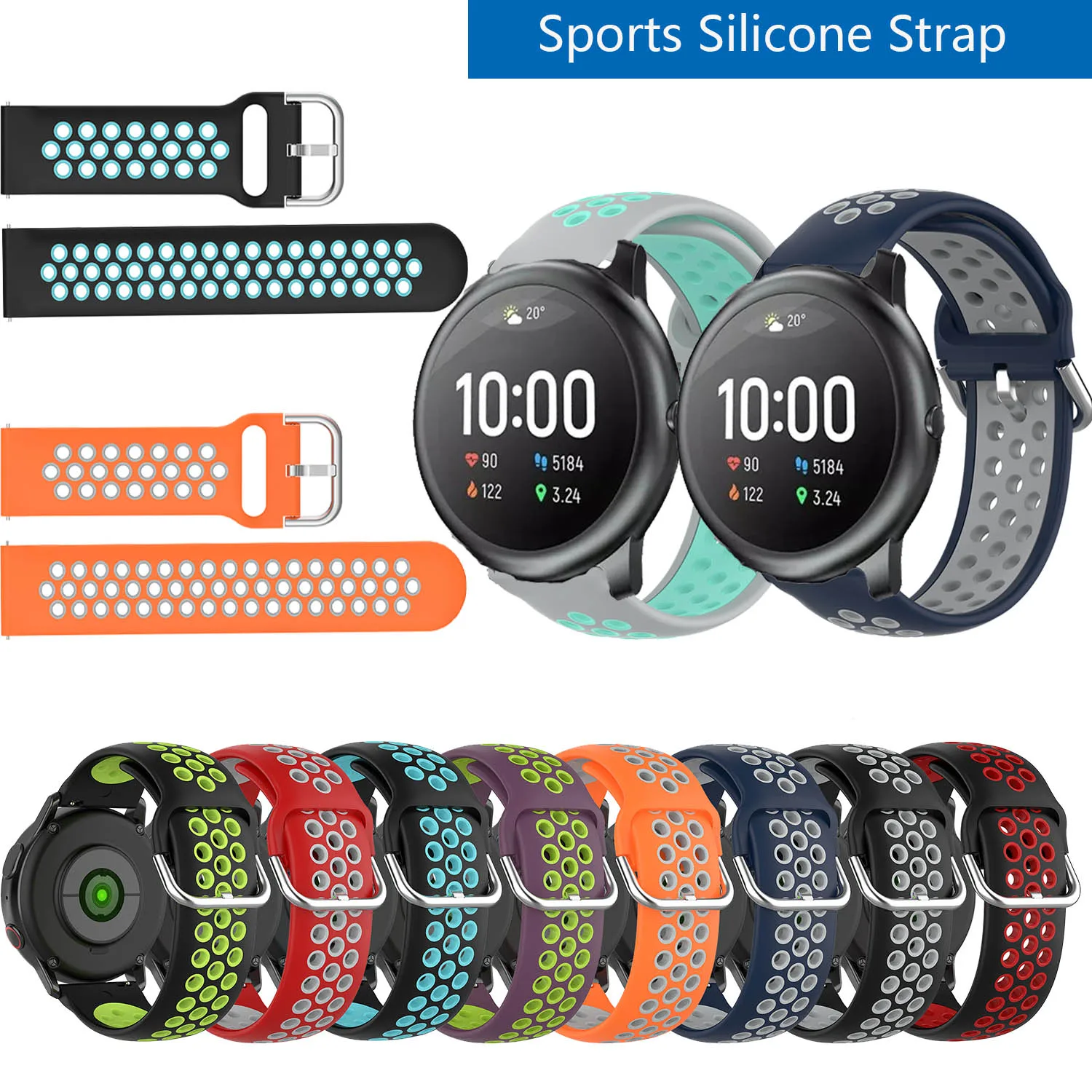 20mm 22mm Sport Silicone Breathable Strap For Haylou Solar LS05 / RT LS05S /RS3 LS04 Replacement Watchbands