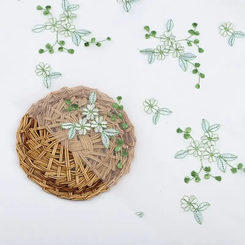 

Small floral embroidered lace mesh fabric for vintage clothing country style tablecloth background cover handmade DIY sewing