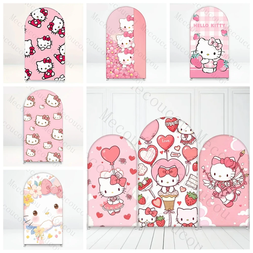

Hello Kitty Arch Backdrop Cover Customized Pink Cute Cartoon Girl Birthday Party Baby Shower Arrangement Decorate Stretch Fabric