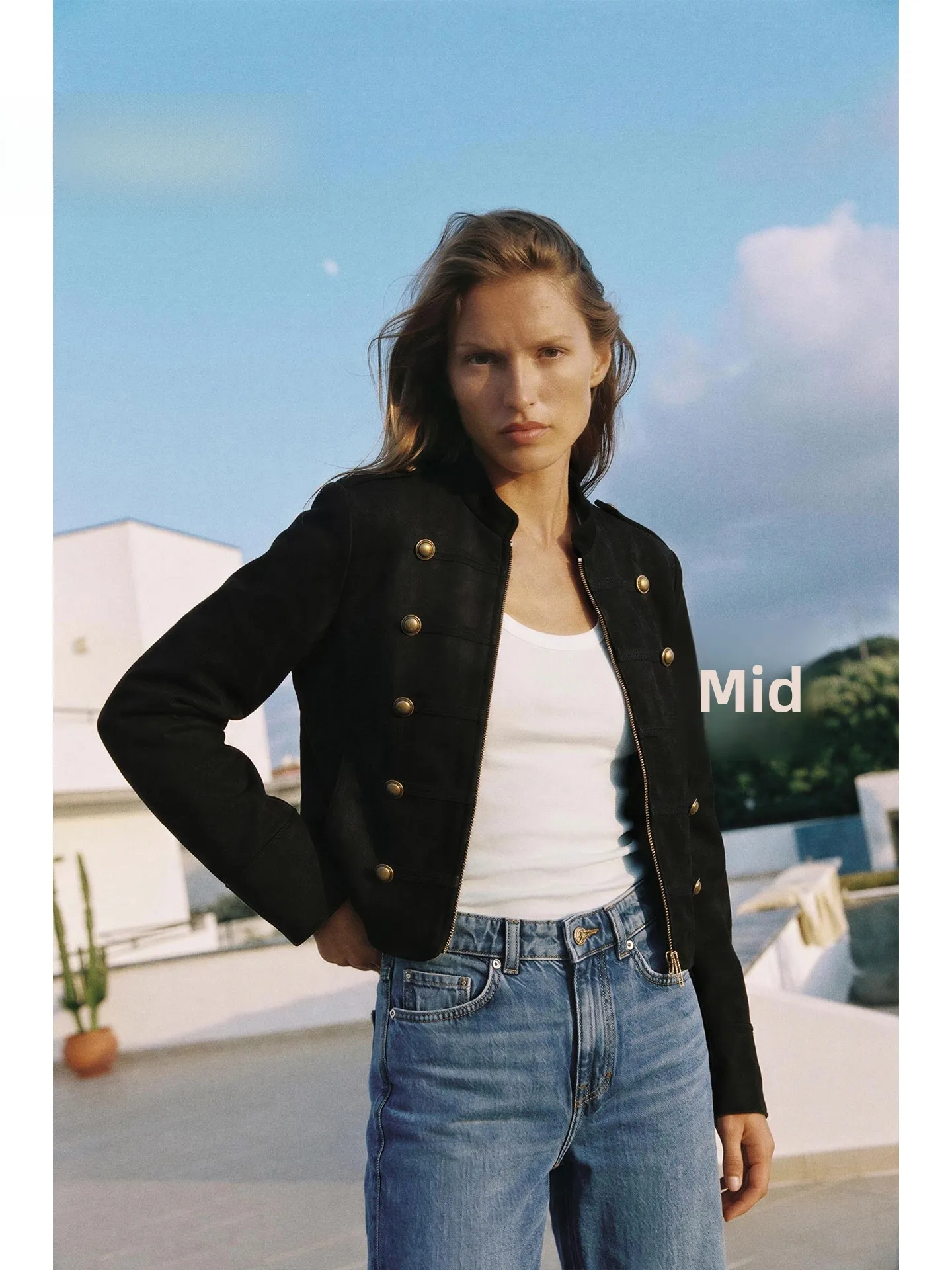 Retro Military Style Short Jacket Motorcycle Windstorm Stand Collar Double Row Buttons Autumn New Arrival Women's Casual Wear
