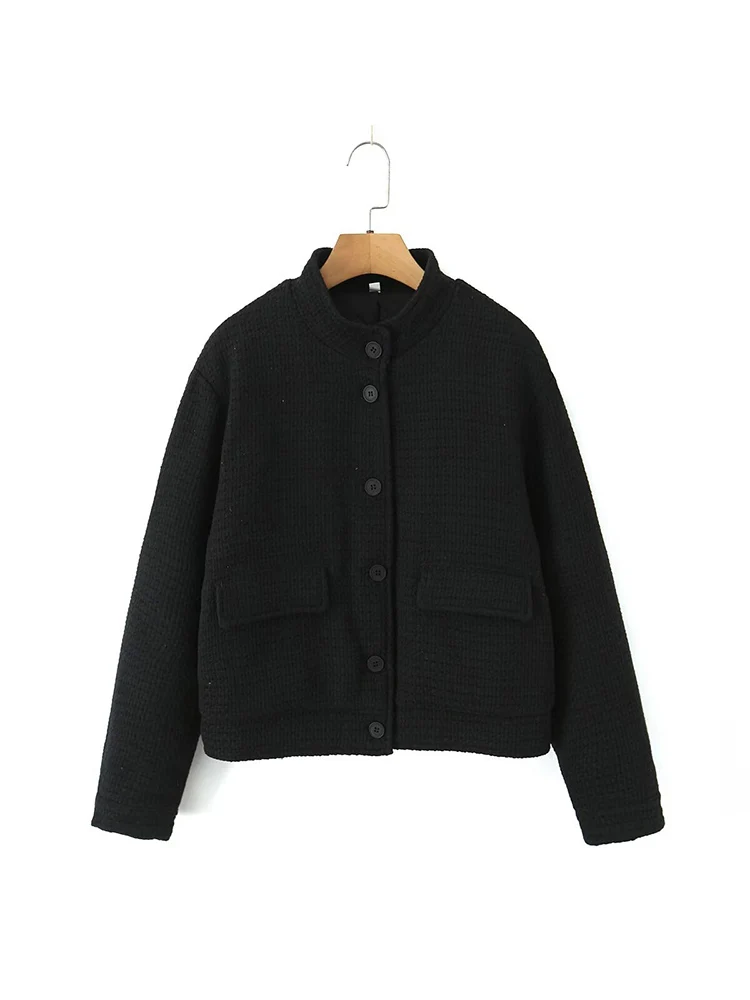 

Новое женское модное универсальное однотонное стеганое хлопковое пальто в европейском стиле с длинными рукавами и воротником-стойкой