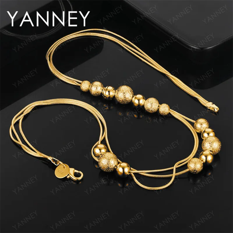 

925 Sterling Silver 18K Gold 18 Inch Exquisite Round Bead Necklace Women's Accessories Party Gift Fashion Jewelry