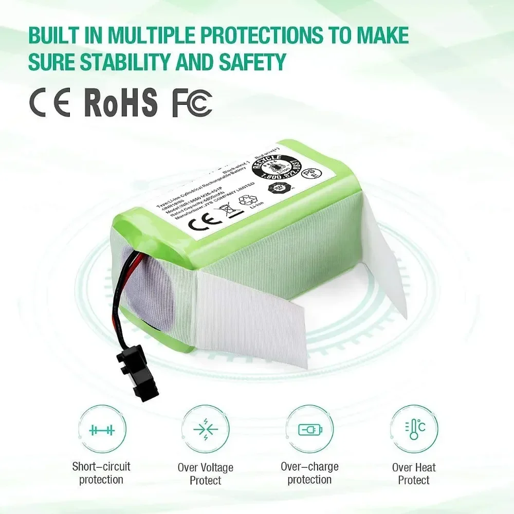 14.4V 2.6Ah Li-ion battery for Cecotec Conga Excellence 950 990 1090 Ecovacs Deebot DN621 601/605 Eufy RoboVac 35C Panda i7 V710