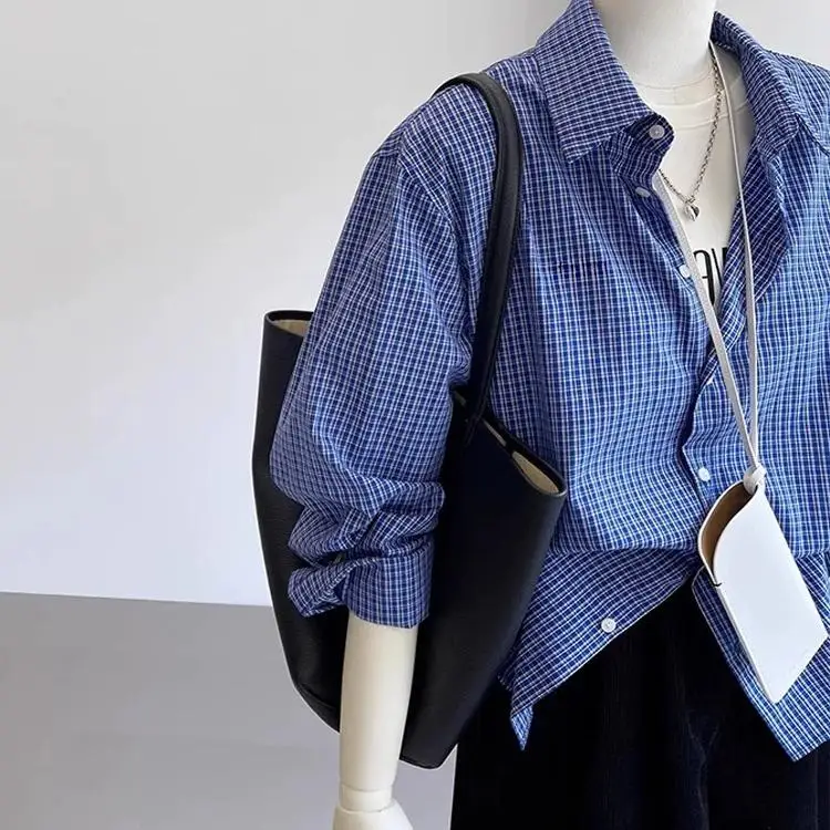 

Женское пальто больших размеров в клетку с длинными рукавами, корейский стиль, весна-осень, свободный крой, воротник хенли