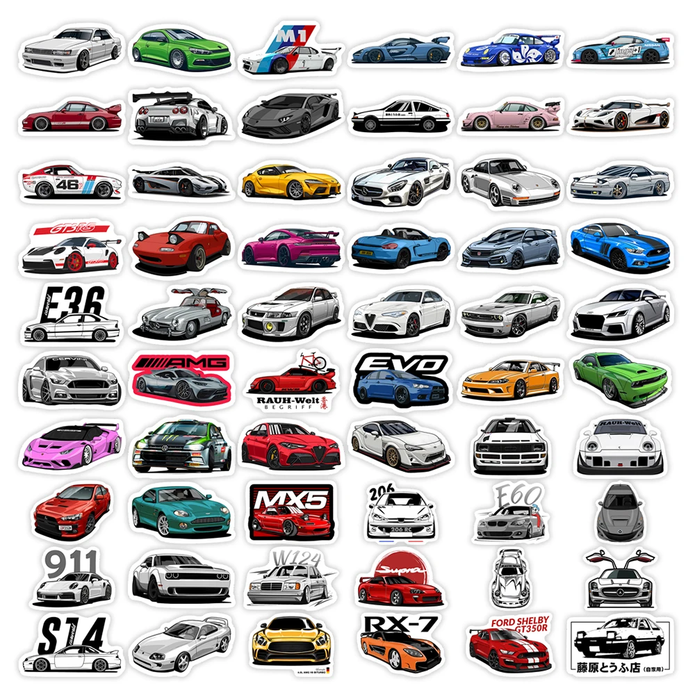 JDM Super Car Stickers DIY Kids Toy Gift Decal for Phones Laptops Cups Cars Luggage Racing Drift Tuning Enthusiasts Waterproof