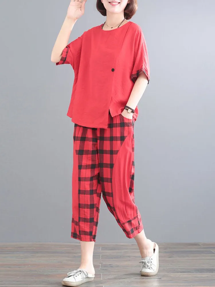 2 Piece Sets Women Summer Tops And Pants New Arrival 2022 Vintage Style Loose Comfortable Cotton Female Casual Suits D207