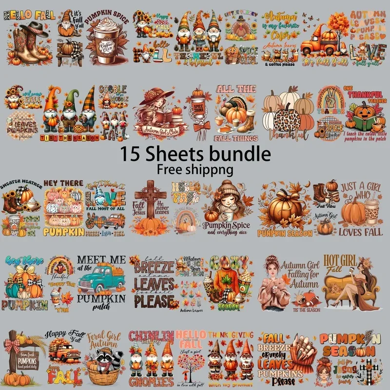 15pcs Freeshipping Fall Pumpkin Cozy 16oz UV DTF Sticker Waterproof DIY Decals 3D transfer uvdtf tumbler sticker uv dtf cup wrap
