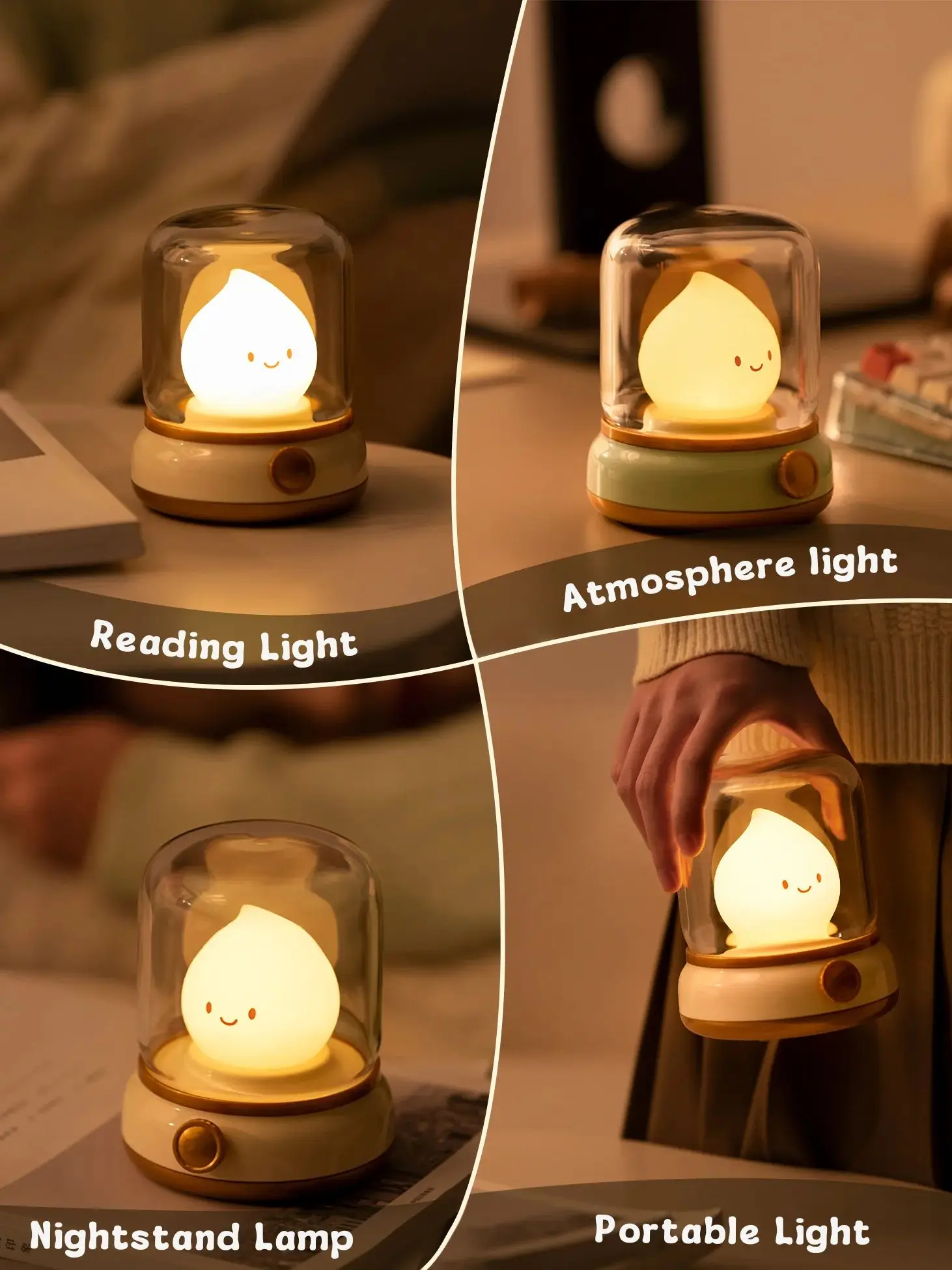 Velas sin llama, luz nocturna Chibi LED regulable, llama de silicona recargable, luz ámbar, bonita lámpara de queroseno, luces acogedoras para dormitorio