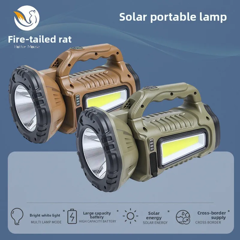 Solar Powered Portable White Light Remote Control Outdoor Strong Beam Emergency Searchlight Type C Rechargeable Camping Light
