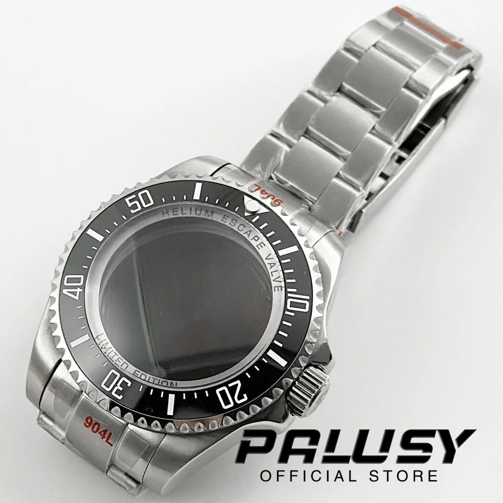 44MM Silver Sapphire Crystal DEEP SEA Homage Big Watch Case With Bracelet Compatible Fit NH35 NH36 NH34 NH38 NH39 NH70 Movement