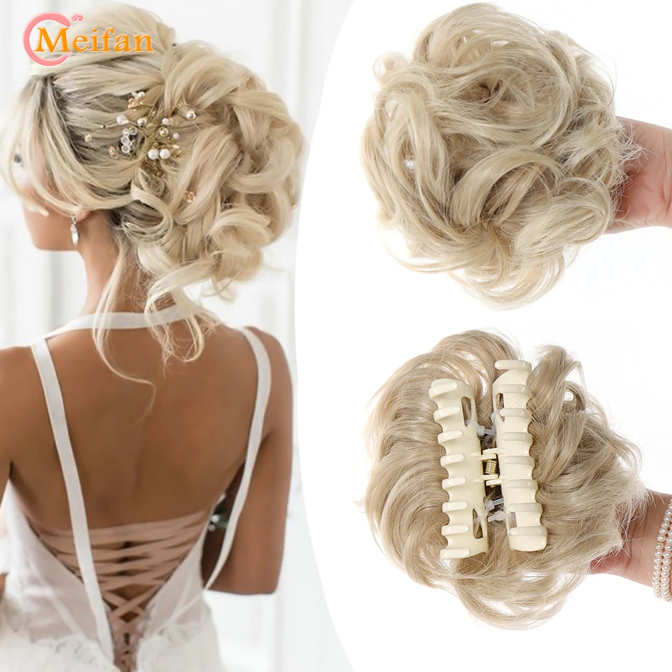 MEIFAN Synthetic Claw Chignon Messy Curly Fluffy Hair Bun Clip In Ponytail Extensions Natural False Hairpieces for Women