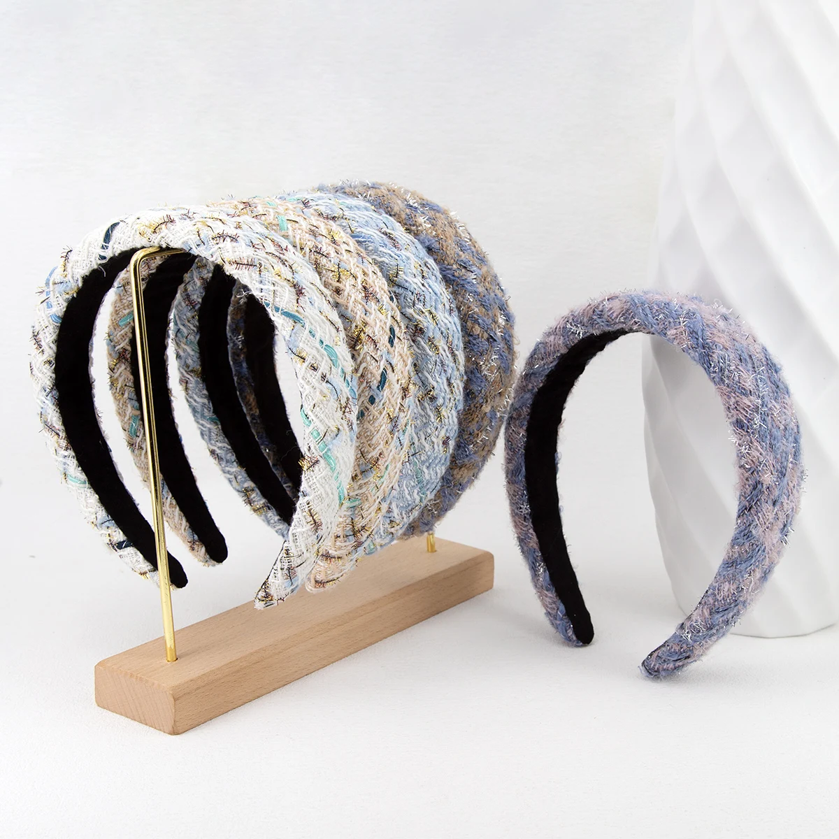 3cm Wavy Wool Braided Sponge Plastic Headband Knitting Band Fine Flash Women's Headbands Autumn and Winter Hair Accessories