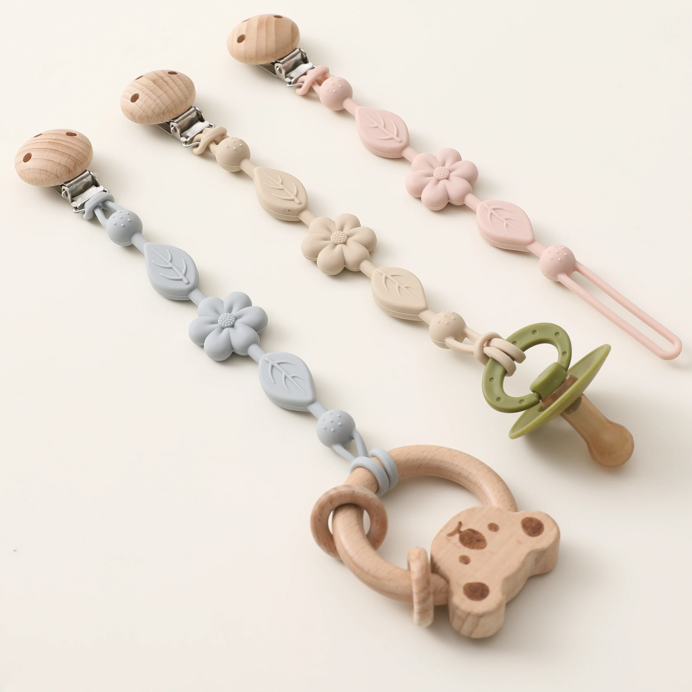 2pcs Baby Silicone Pacifier Clip, Cartoon Flower Shaped Anti Loss Adjustable Pacifier Holder For Newborn, Perfect Gift For Baby