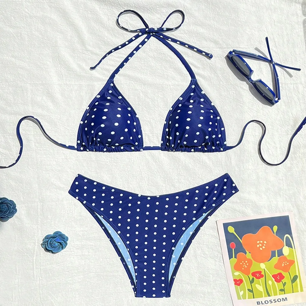 2Pcs/Set Fashion Summer Beach Bikini Polka Dot Casual Bikini Set Bathing Suit Halter Women Swimsuit Beach