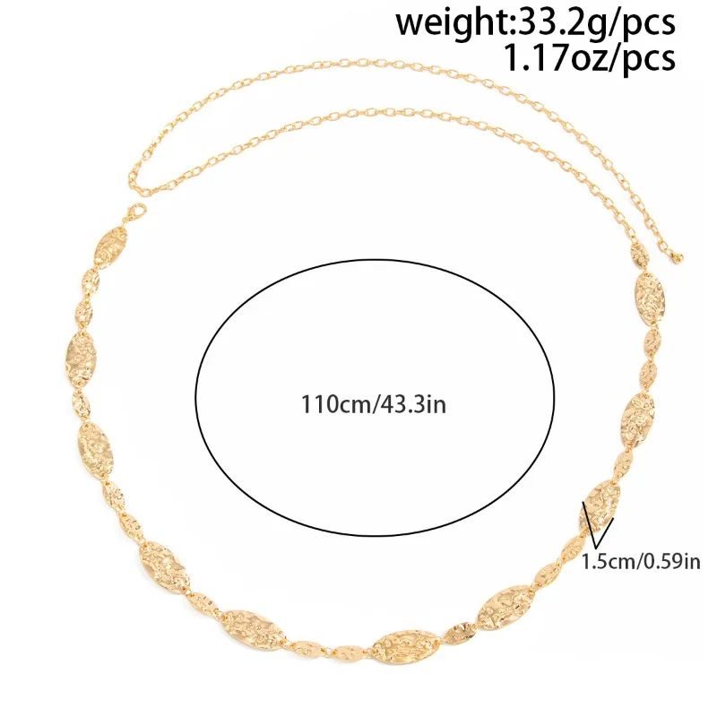 Hip-hop Geometric Oval-shaped Hammering Texture Metal Spliced Waist Chain for Women Bohemia Fashion Body Chain Jewelry Gifts image 6