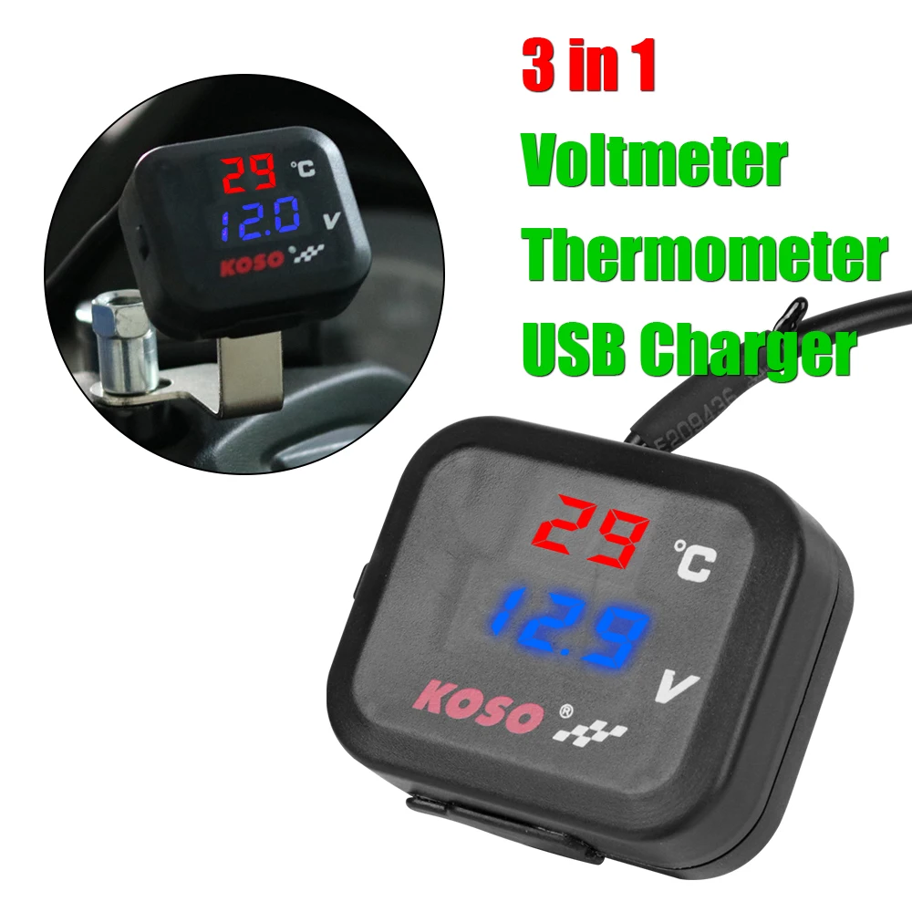 3 IN 1 Motorcycle Tester Voltage Temperature Meter USB Charger 3.0 Instrument Cluster 24V 12V for HONDA SUZUKI BMW ATV Universal