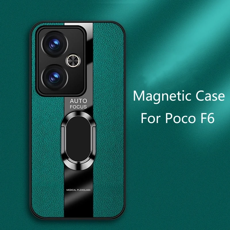 

Case For Poco F6 Case Magnetic Ring Back Cover Luxury PU Leather Shell Silicone Shockproof For Xiaomi Poco F6 5G Redmi Turbo 3