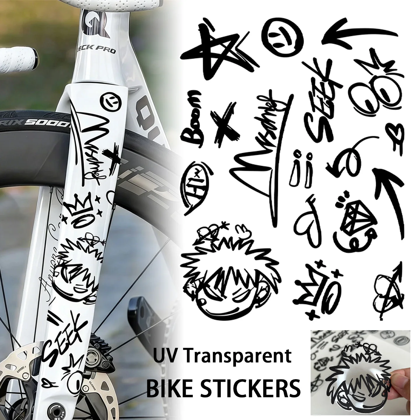 UV透明グラフィティDIYバイクステッカー自転車フレームトップチューブサイクリングロードMTBバイクボディヘルメットフロントフォークデカールアクセサリー