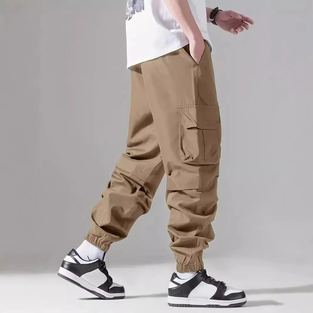 Cross-border new 2024 retro spring and autumn trend outdoor men's mid-waist tied feet wear-resistant overalls casual sweatpants