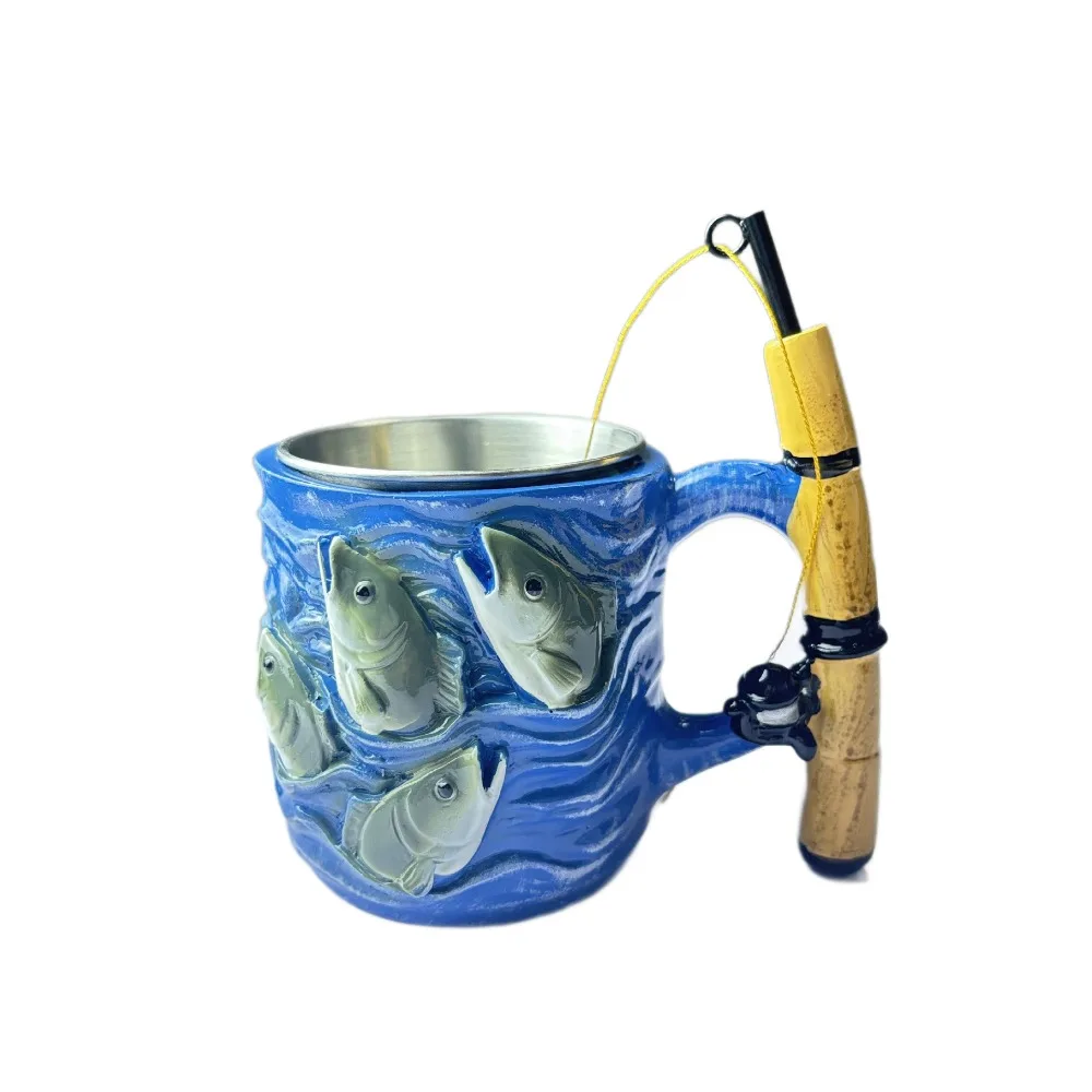 

100ml Fisherman Theme Mug Multi-function Easy To Hold Angler's Dream Mug Decorative Mug Comfort Grip Resin Mug