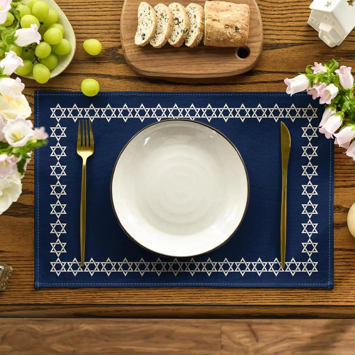Happy Passover Hexagram Placemats Holiday Party Decor Pesach Seder Star of David Jewish Dining Table Mats Passover Decorations