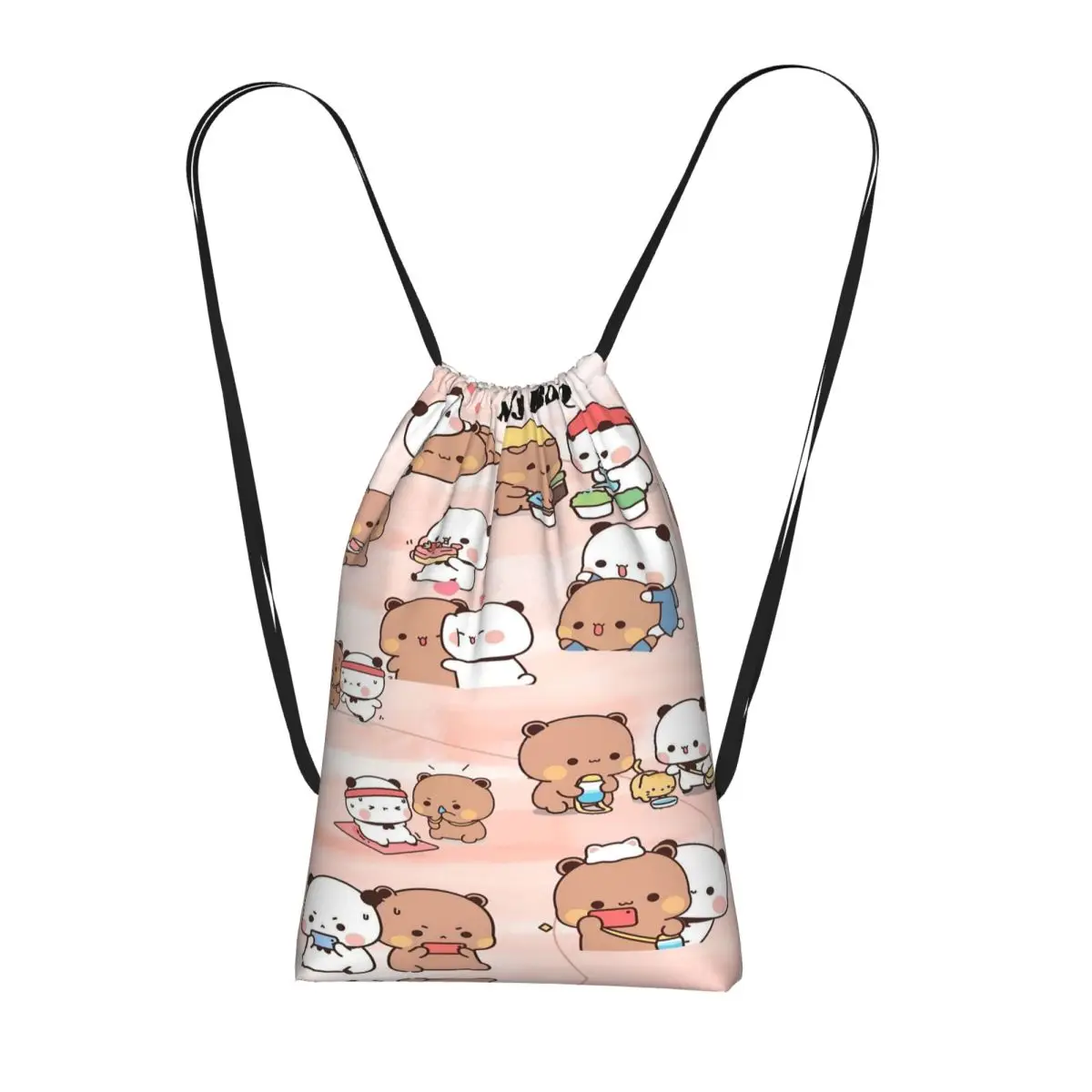 Bear And Panda Bubu Dudu Drawstring Backpack hiking cycling Bag Lightweight Foldable Storage Drawstring Bag for Men Women