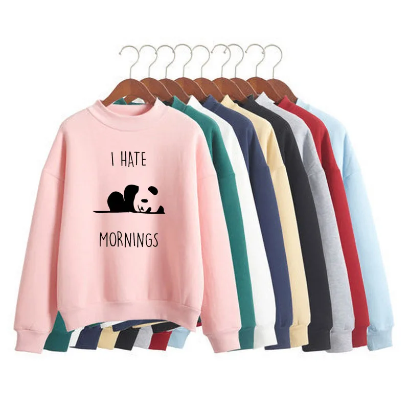 

I HATE MORNINGS Print Woman Sweatshirt Sweet Korean O-neck Knitted Pullover Thick Autumn Winter Candy Color Loose Women Clothing