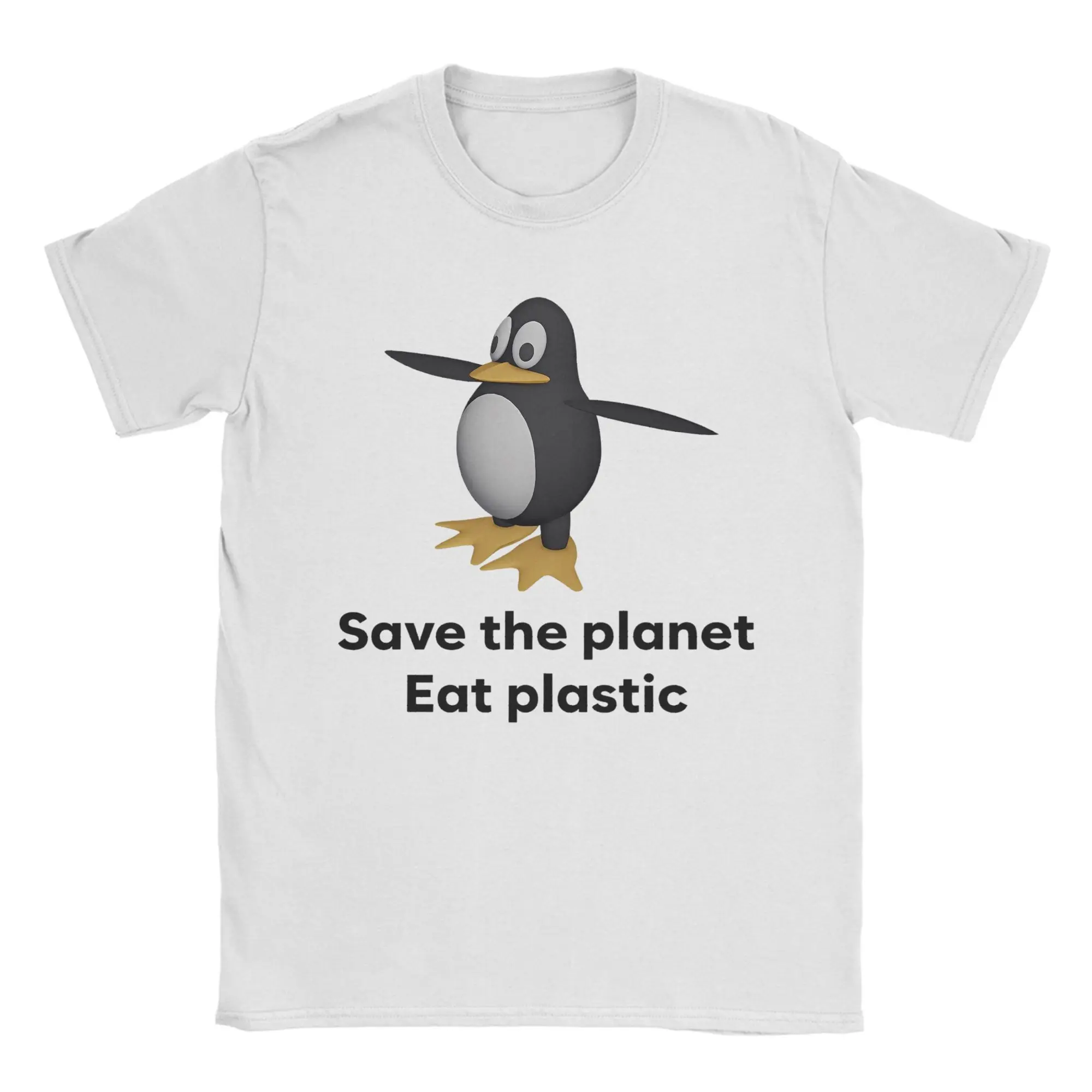 

Harajuku T Shirt Beach Save The Earth Eat Plastic Funny Meme Cute Penguin Novelty T-Shirts Pure Cotton Funny Design Top Tees