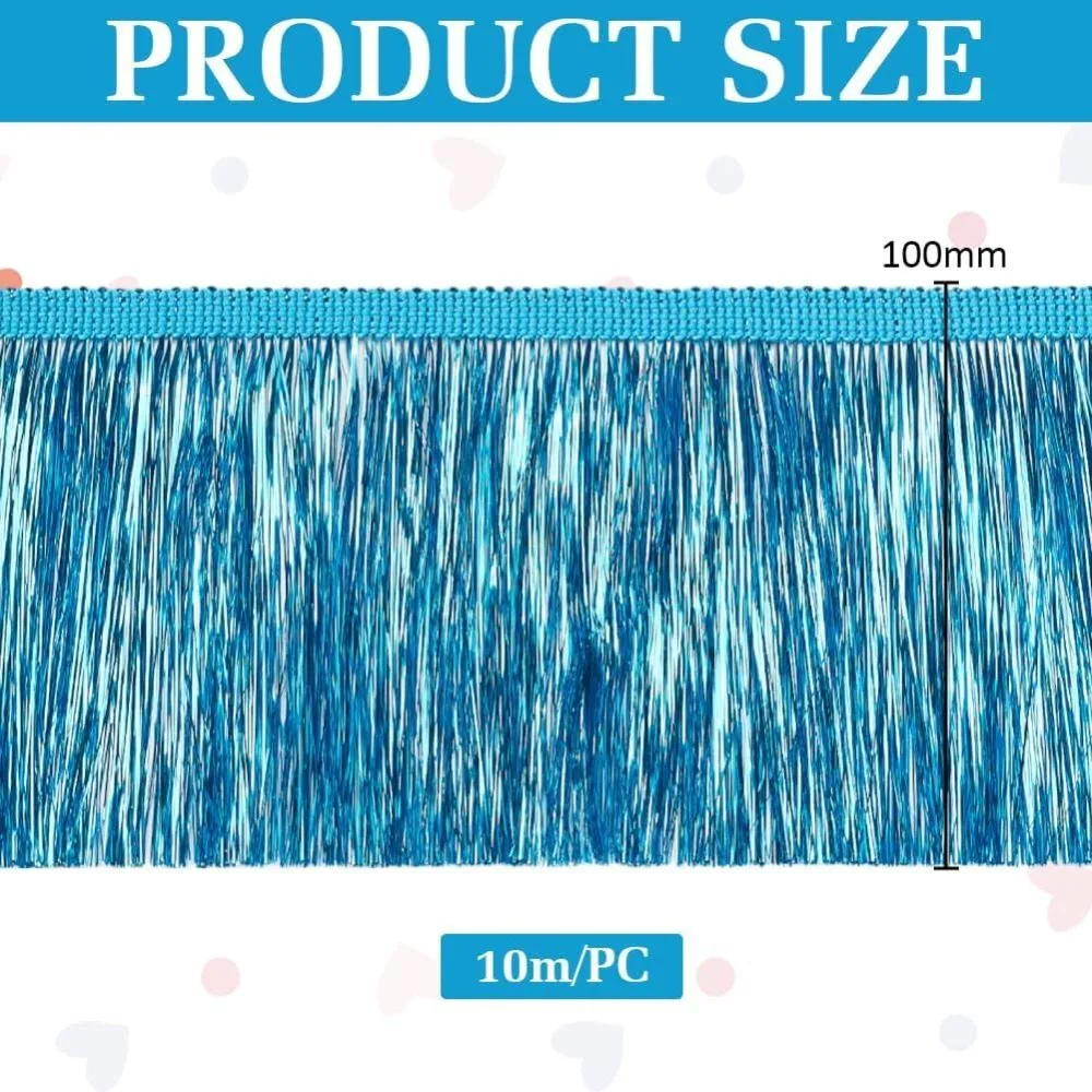 10Yards Deep Sky Blue Wide Metallic Fringe Trim 4Inch Wide Shiny Tinsel Fringe Tinsel Trim Tassel Polyester Ribbon Trim