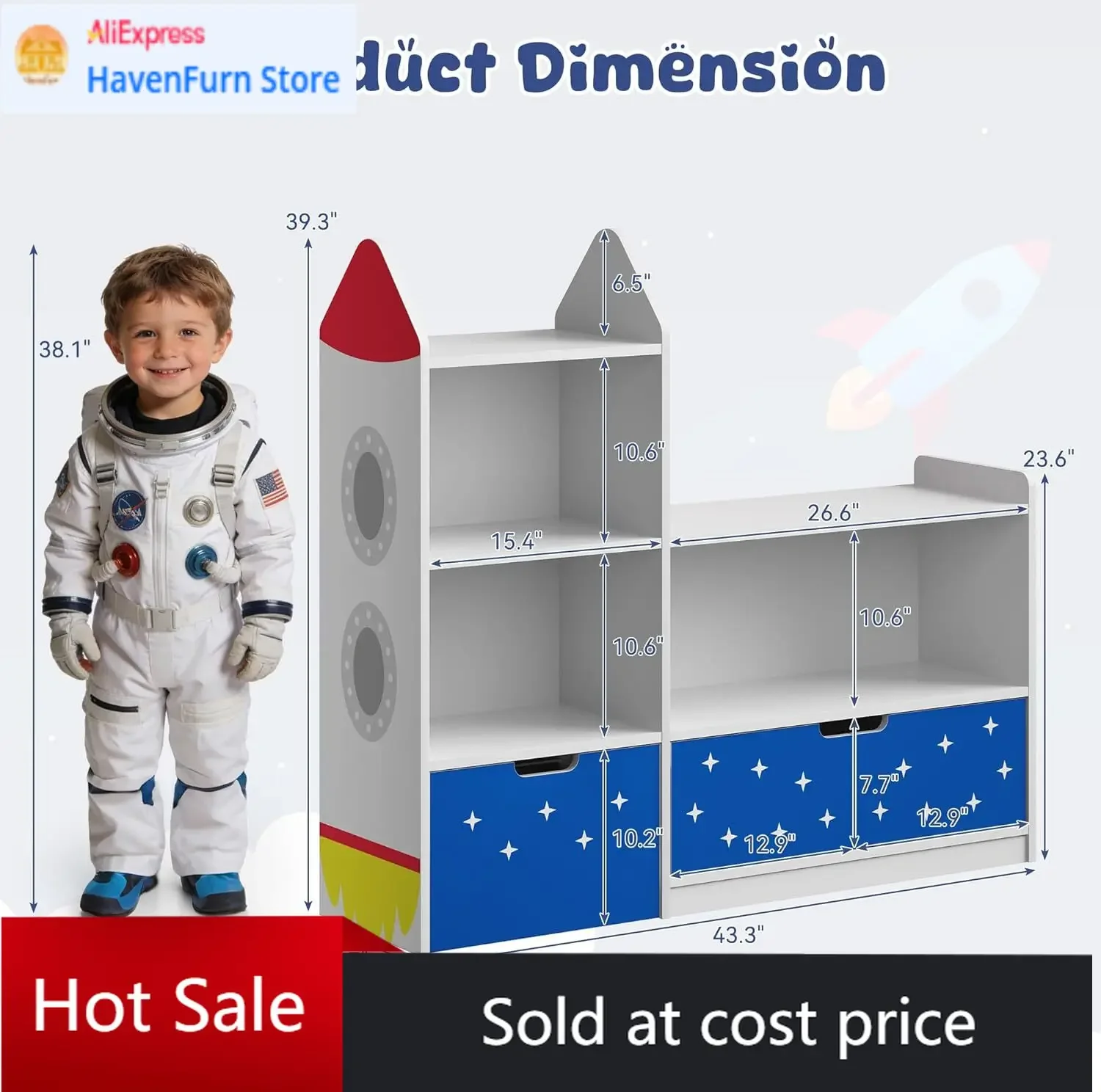 

Детский книжный шкаф-органайзер для игрушек в стиле ракеты, с выдвижными ящиками и двумя дверцами, многоуровневый, деревянный, для игровой комнаты