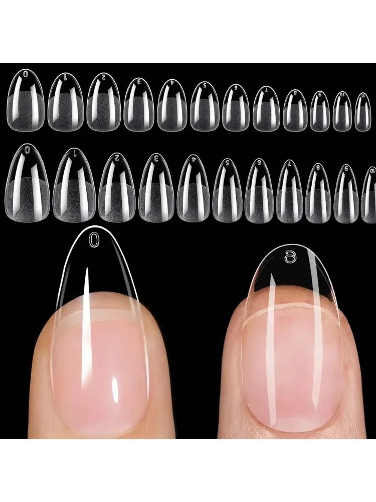 Système d'extension de faux ongles ovales en amande courte, 120 pièces, couverture complète sculptée, Gel pour ballerines françaises, Capsules à pression