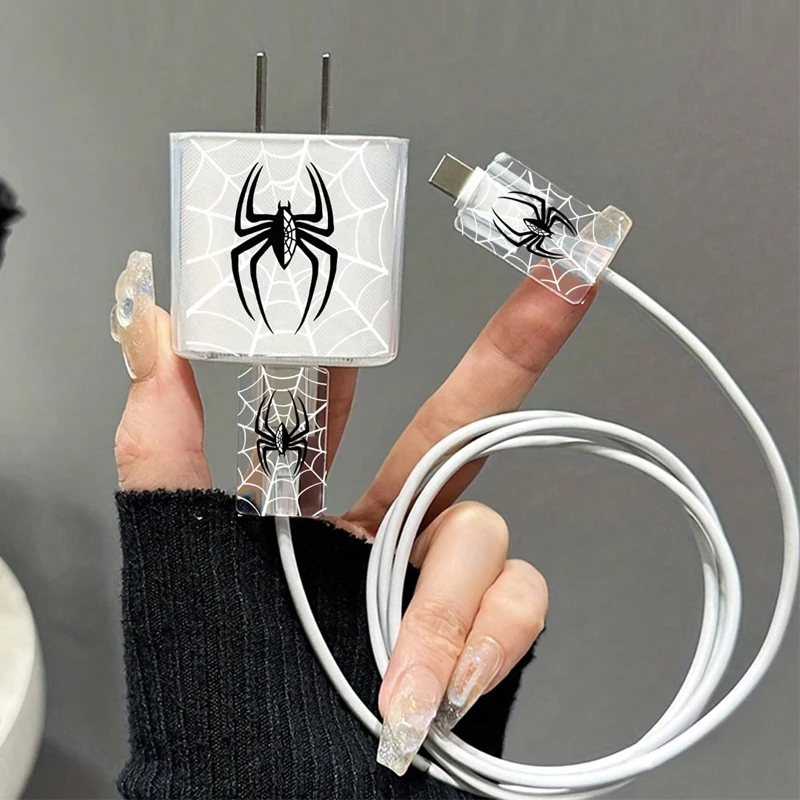 Transparent Charger Spider Case for Apple iPhone, Data Wire Winder, Cable Protectors Port, Breakproof Protectors, 18W, 20W, 1Set