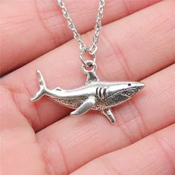 Antique Silver Color 32x16mm Shark Pendant Necklace For Women
