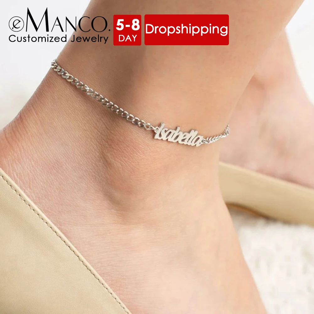 eManco Women  Personalized Name Anklet Fashion Leg Jewelry Stainless Steel Customized  Feet Cuban Chain Daily Wearing Accessorie