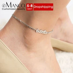 eManco Women  Personalized Name Anklet Fashion Leg Jewelry Stainless Steel Customized  Feet Cuban Chain Daily Wearing Accessorie