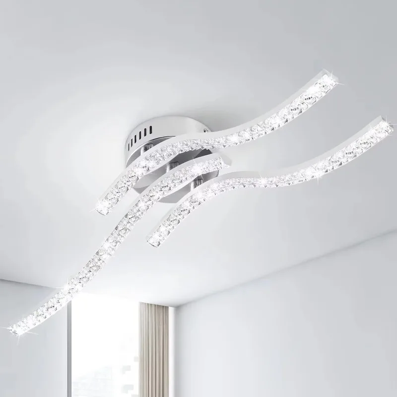 مصباح سقف LED 24 وات تصميم منحني معدني أبيض بارد 3 لهب متوازي أكريليك إضاءة سقف داخلية لغرفة النوم والمطبخ #3