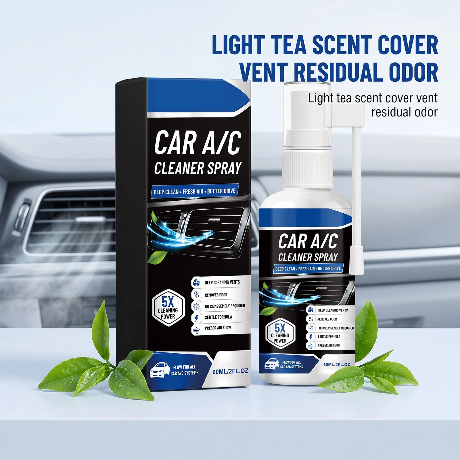 60ml Car Air Conditioner Cleaning Spray Foam Cleaner Auto Air Vent Deodorizer Dust Odor Remover for Most Vehicle Models