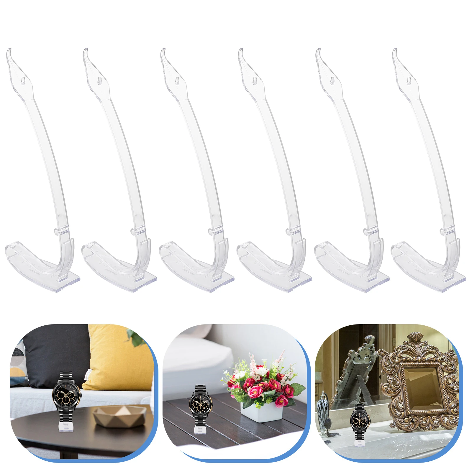 

6pcs Watch Display St s Storage Racks Long Style Movable Transparent High Grade Plastic Compact Stable Base