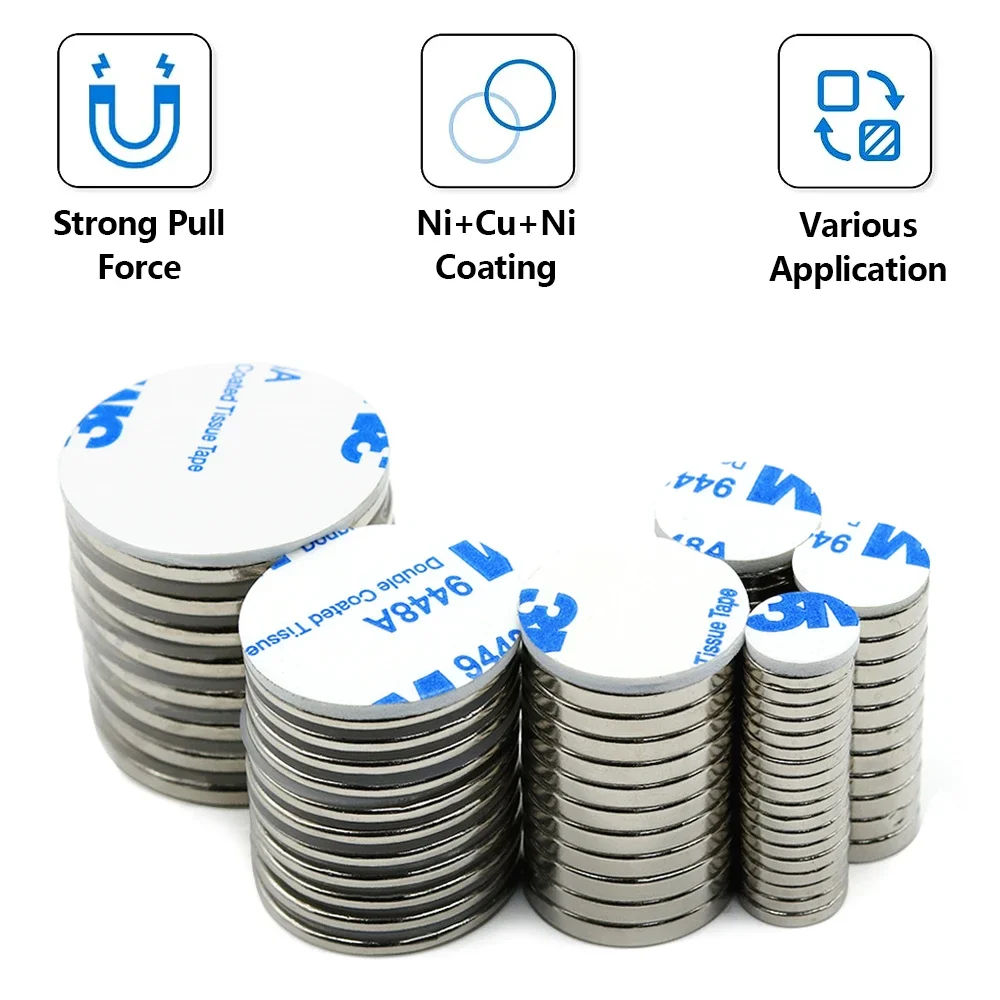 N35 초강력 네오디뮴 자석 양면 접착제 NdfeB 강력 영구 자석 냉장고 자석