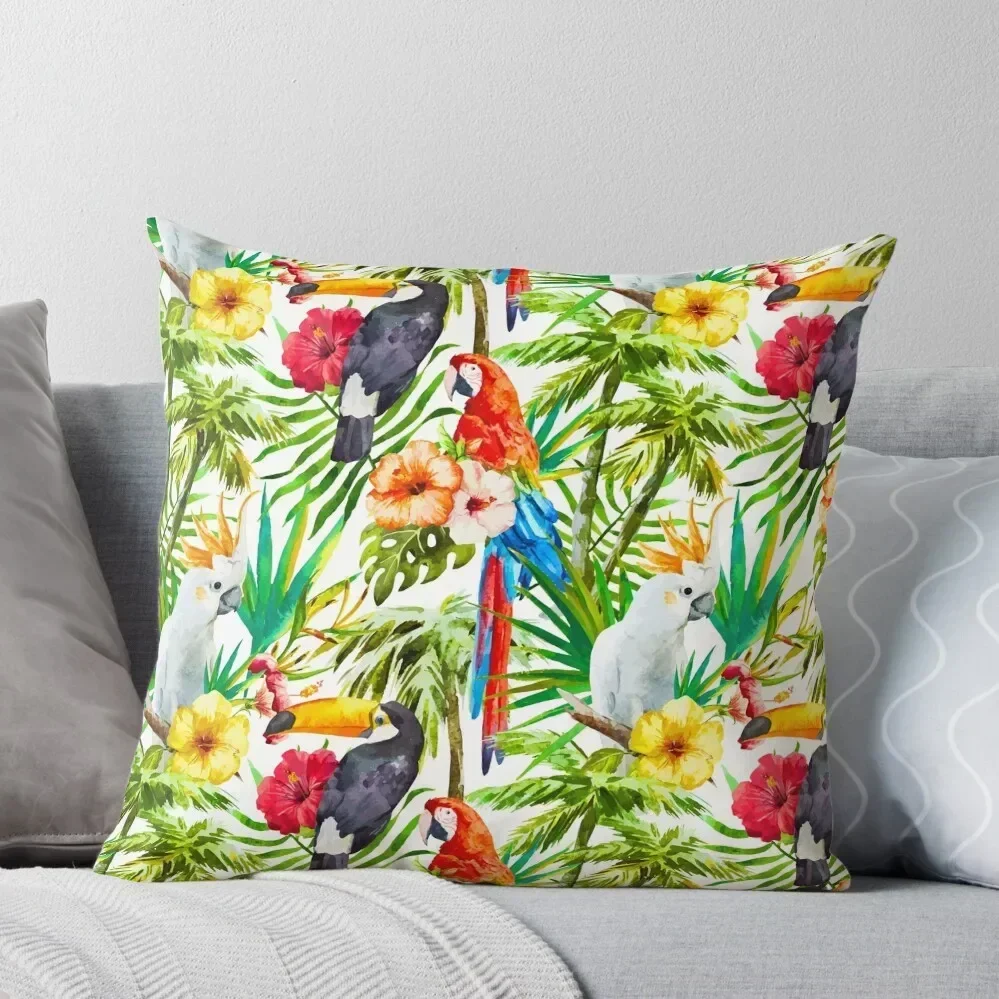 

Tropical Parrot, Cockatoo and Toucan Rainforest Throw Pillow New year Decorative Sofa Cushions Pillow Case pillow