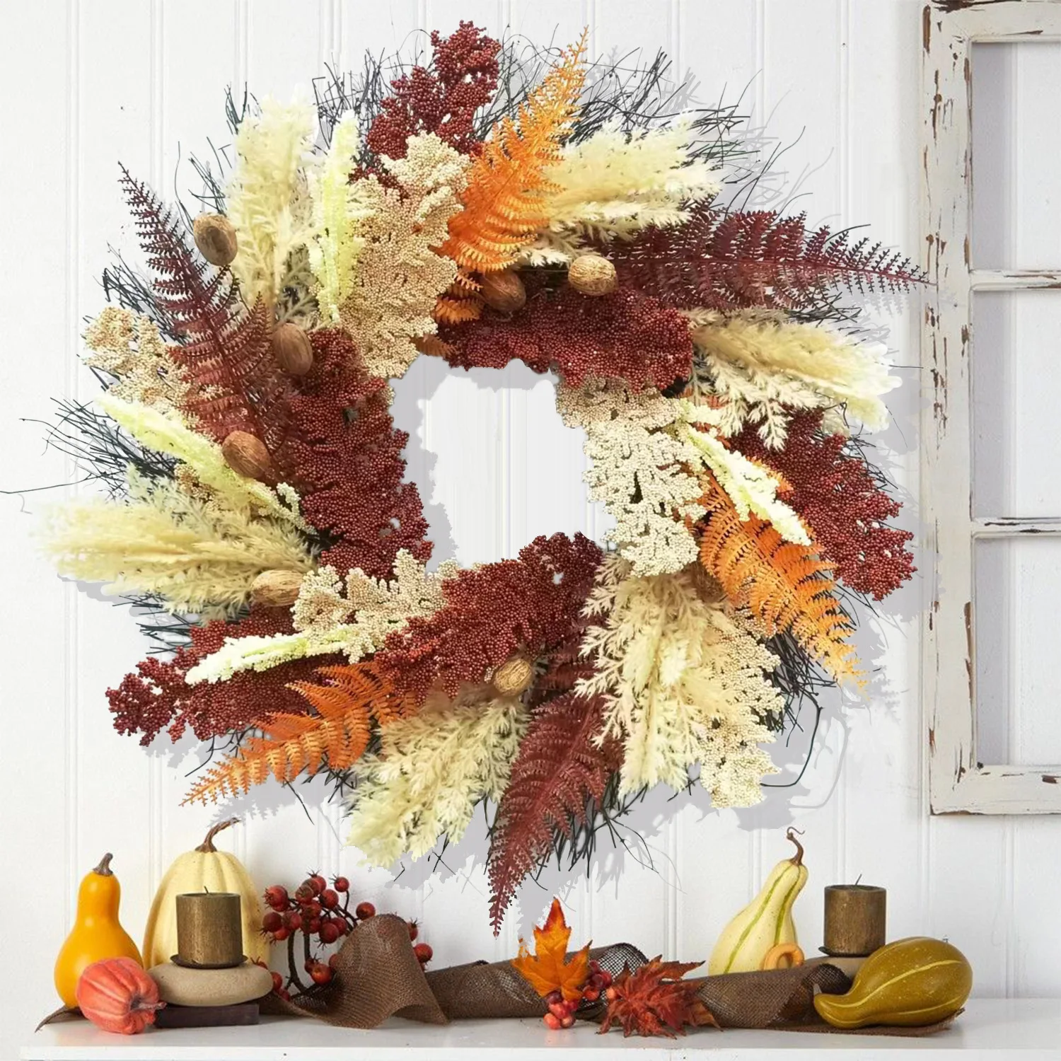 50CM Thanksgiving Harvest Festival Wheat Ear Wreath For Front Door Thanksgiving Decoration Wall Hanging Door Wearth Home Decor